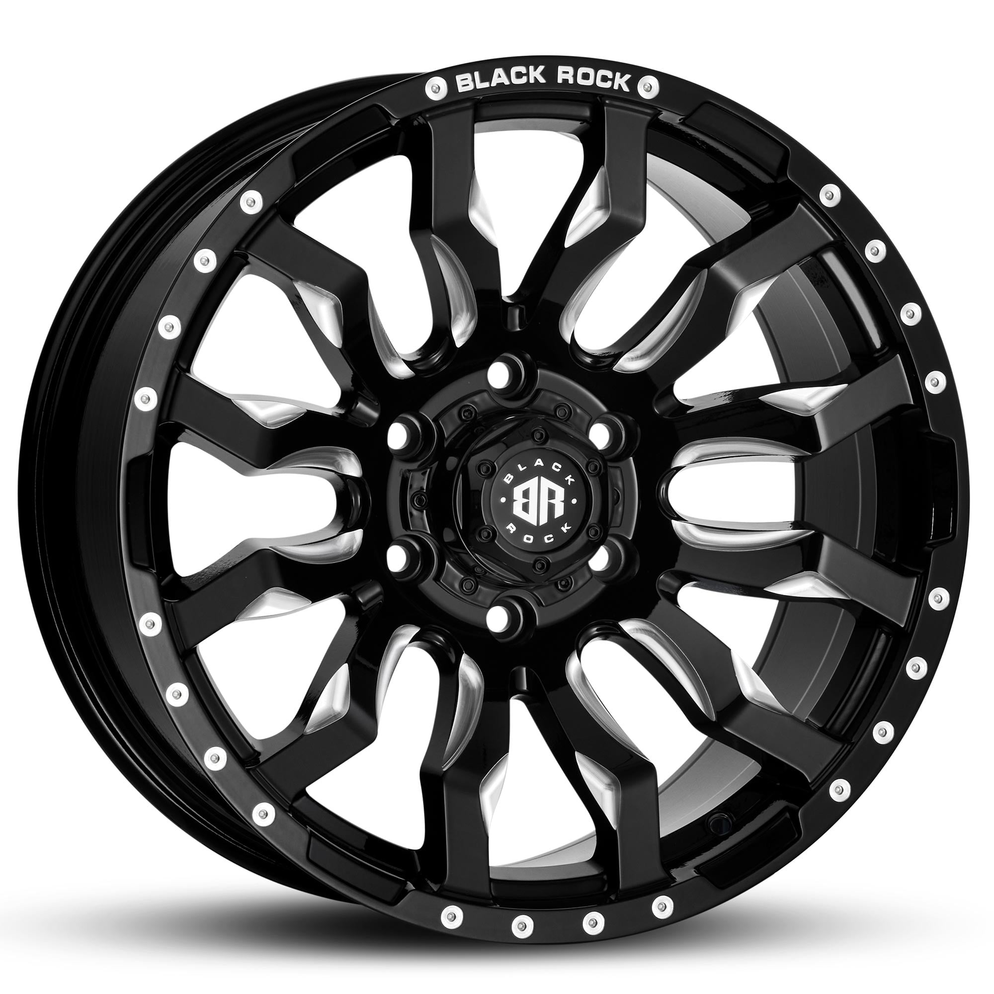 4x4 Rims Black Rock Vulcan Gloss Black Milled Wheels