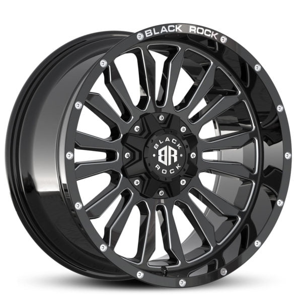 4x4 Wheels Black Rock Victory Gloss Black Milled 20x10 4x4 Rims