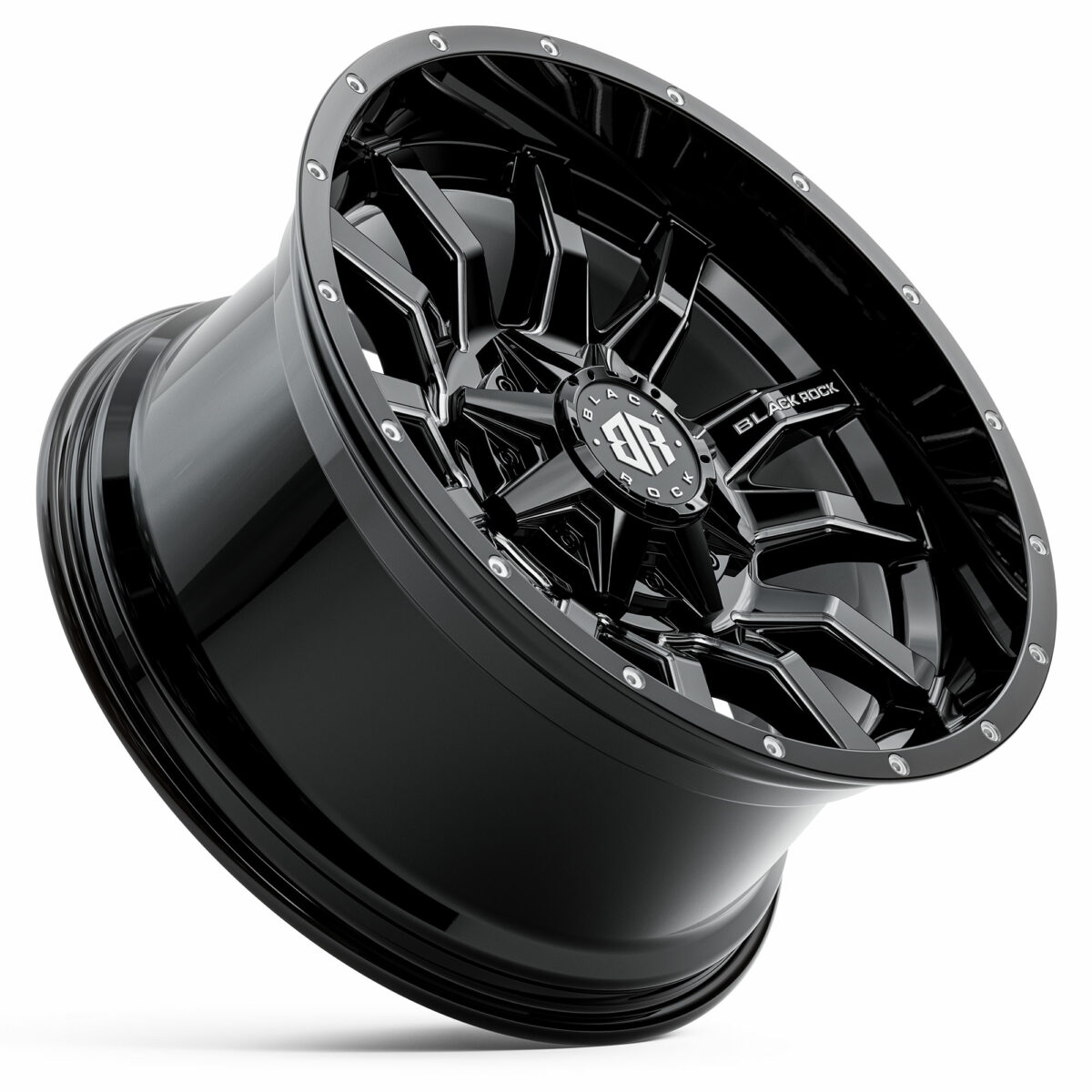 Black Rock Predator Gloss Black Milled Wheels Off-Road Rims 20 inch 20X10 6X139.7