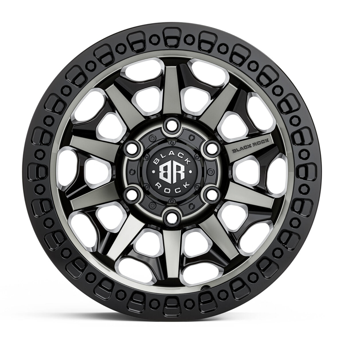 Black Rock Cage Gloss Black Tinted 4x4 Wheels Off-Road Rims 17 inch 18 inch
