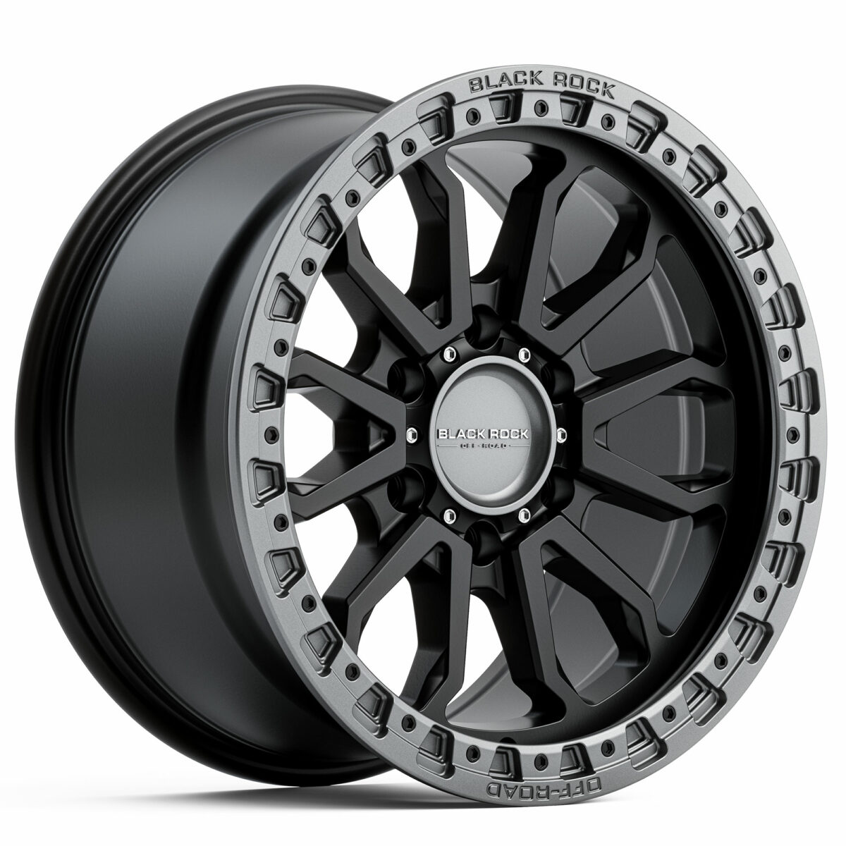 4x4 Wheels Black Rock Cobra Satin Black Gunmetal Grey Ring Off-Road 17 inch 20 inch Rims
