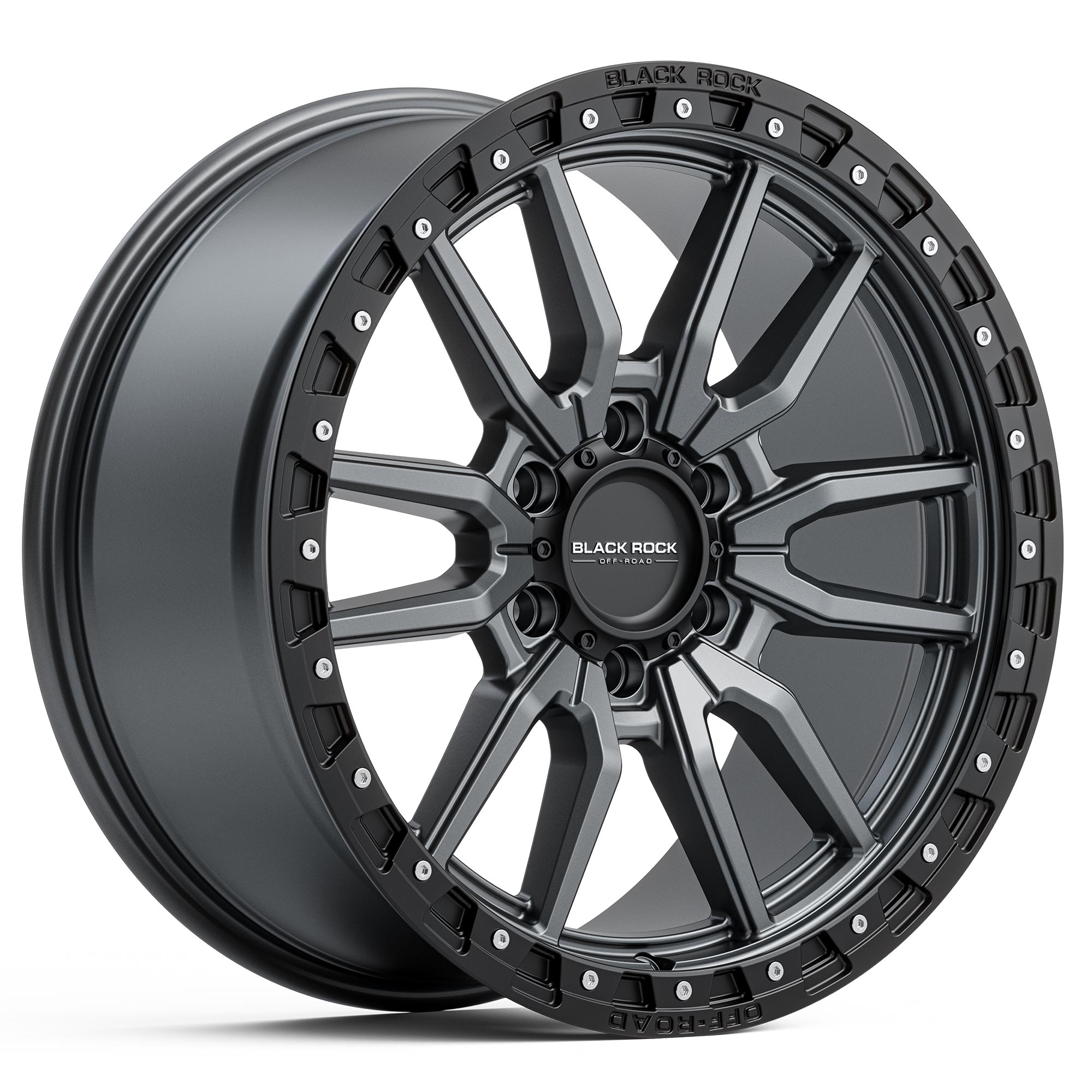 4x4 Wheels Black Rock Rambler Dark Grey Black Ring Off-Road 20 inch Rims