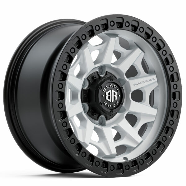 Black Rock Cage Satin White Black Ring 4x4 Wheels Off-Road Rims 17 inch 18 inch