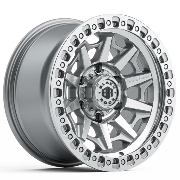 Black Rock Cage Silver Machined 4x4 Wheels Off-Road Rims 17 inch 18 inch