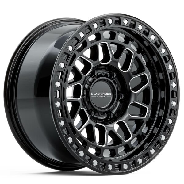 Black Rock Fury Gloss Black Milled 4x4 Wheels Off-Road Rims 17 inch