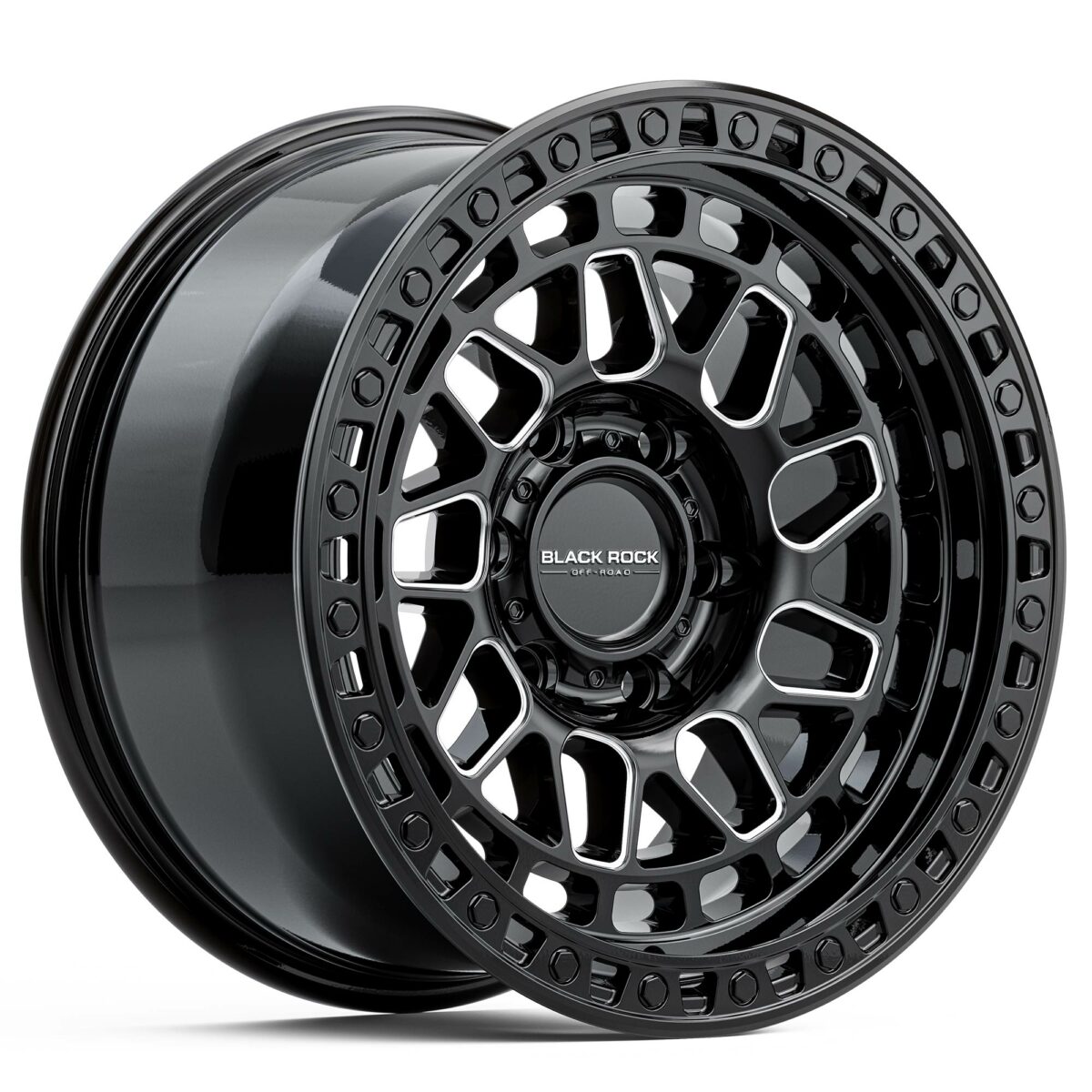 Black Rock Fury Gloss Black Milled 4x4 Wheels Off-Road Rims 17 inch