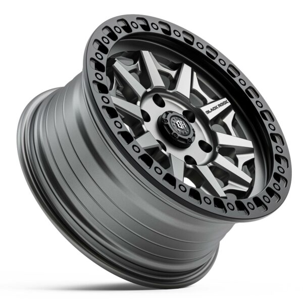 Black Rock Cage Gunmetal Grey Black Ring 4x4 Wheels Off-Road Rims 17 inch