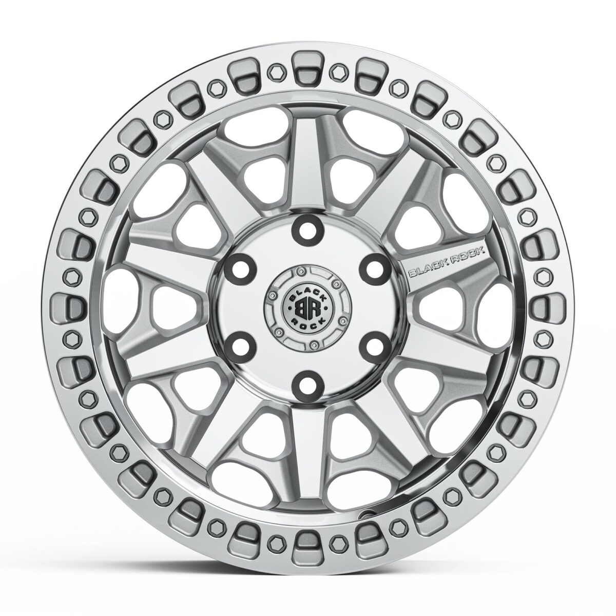 4x4 Wheels Black Rock Cage Silver Machined Off-Road 17 inch 17x8