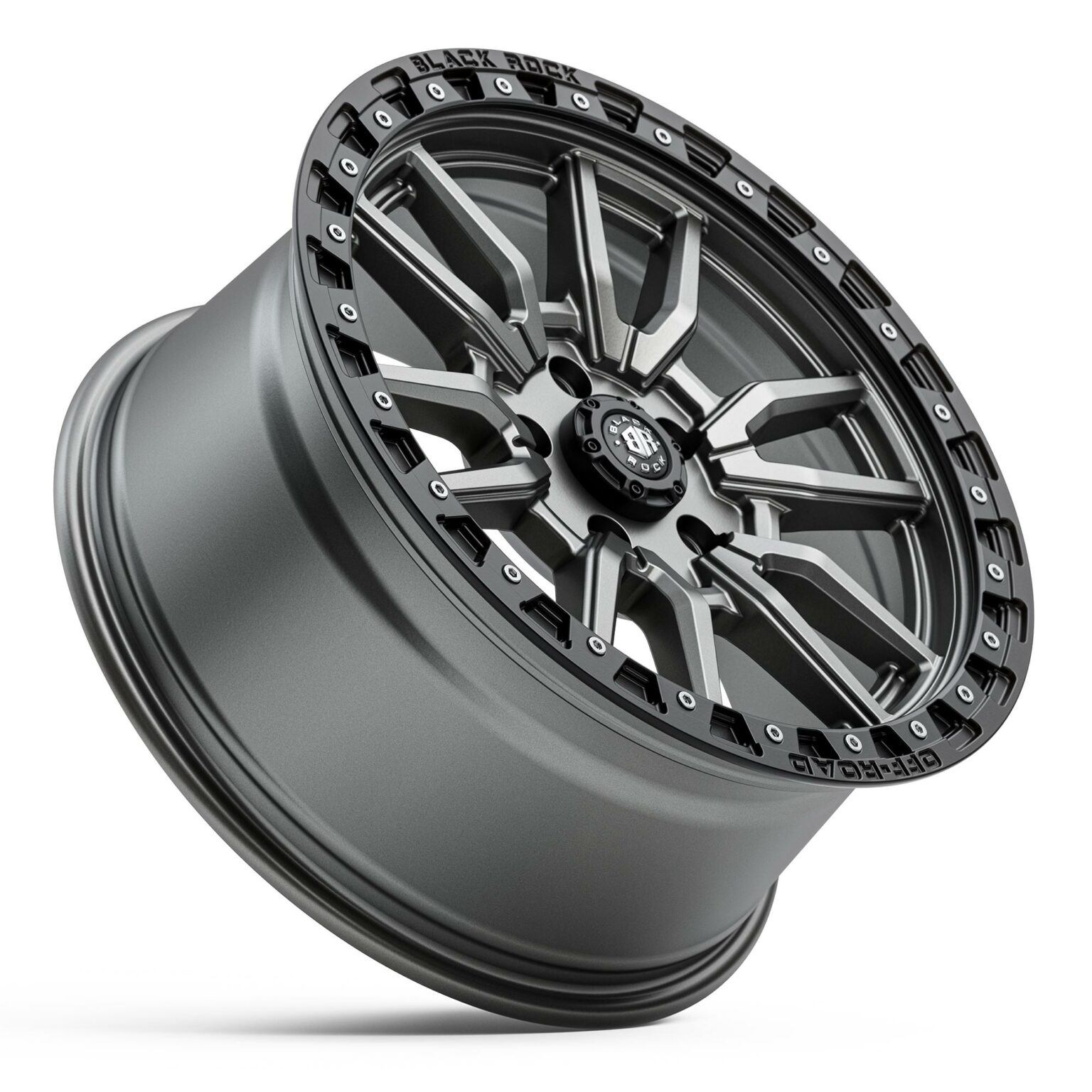 BLACK ROCK RAMBLER GUNMETAL GREY WITH BLACK RING 18X8.5 6X114.3 WHEEL ...