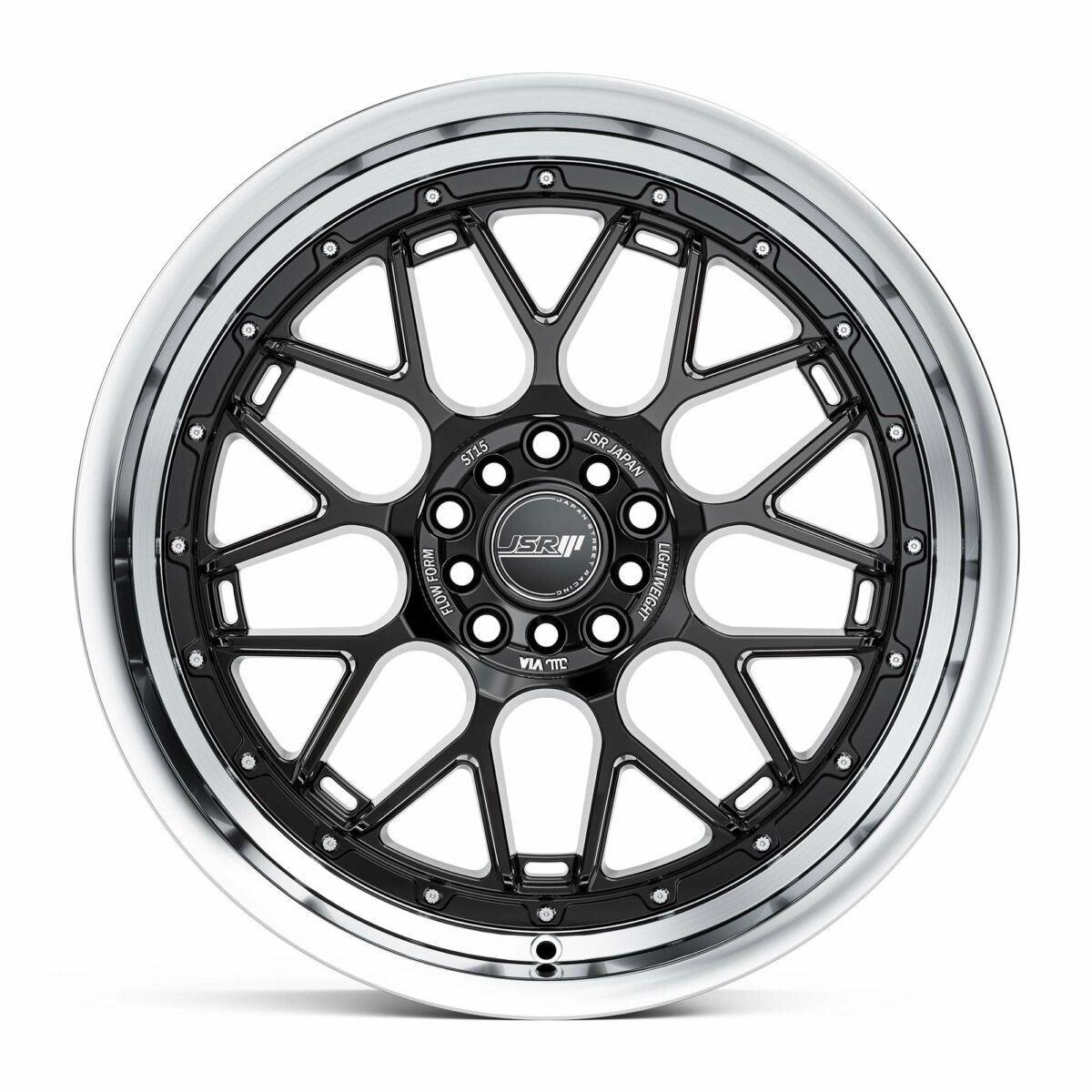RACING WHEELS JSR ST15 GLOSS BLACK MACHINED LIP 18X8.5 5X105 WHEEL