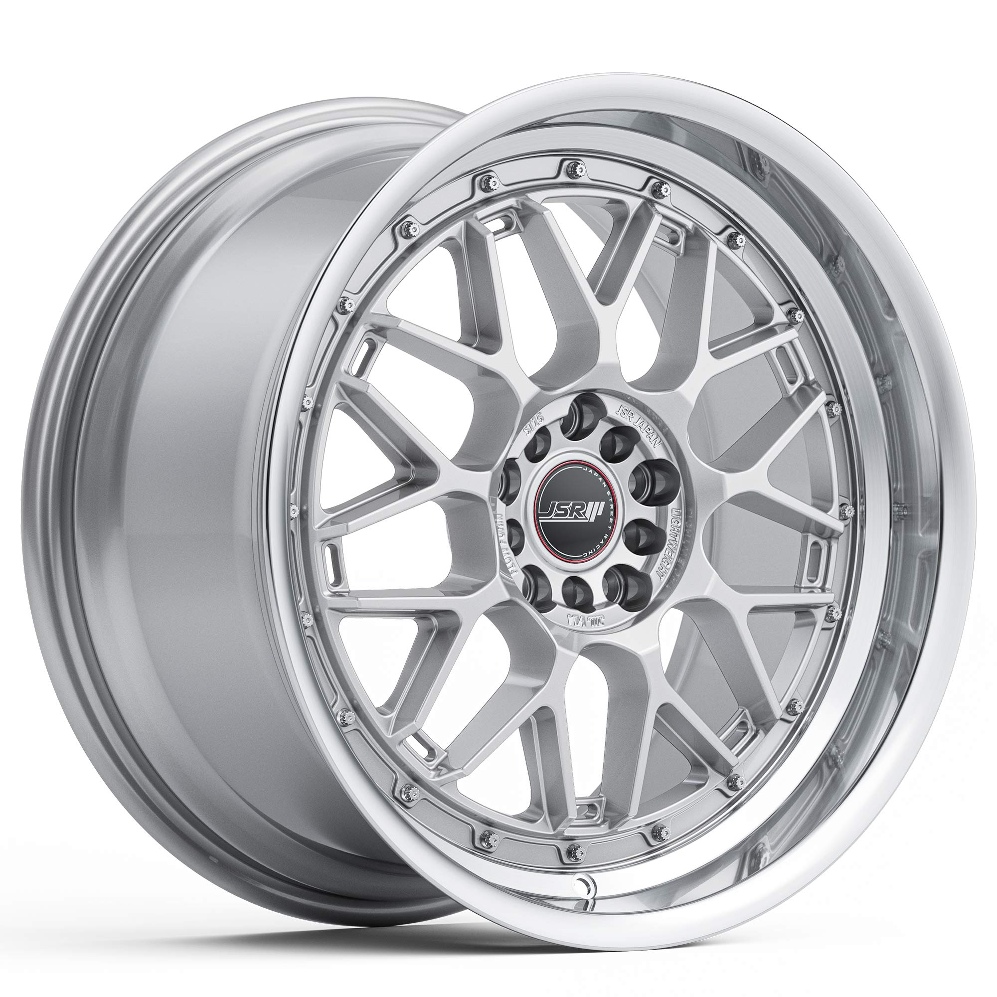 RACING WHEELS JSR ST15 GLOSS SILVER MACHINED LIP 18X8.5 5X114.3 WHEEL